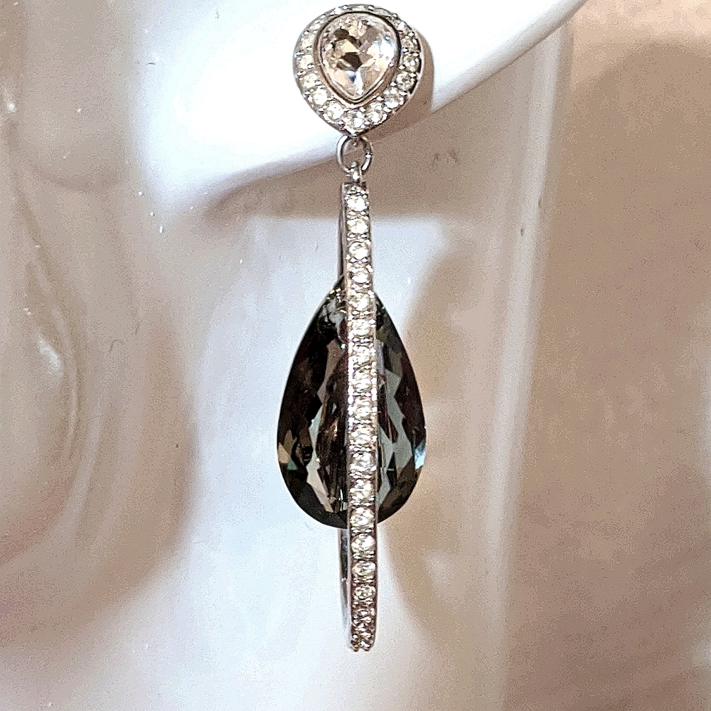 Swarovski dangling earrings with gray stone. 2.5"